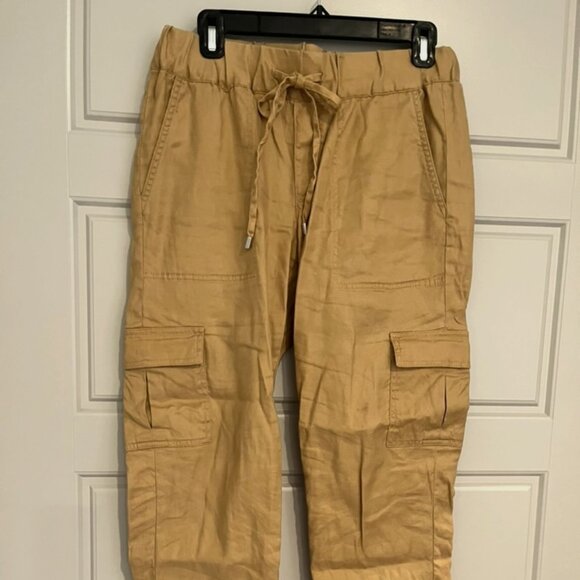 Liverpool Pants - Liverpool Los Angeles Women's Yellow Linen Cargo Pants Size 2/26 Drawstring Crop